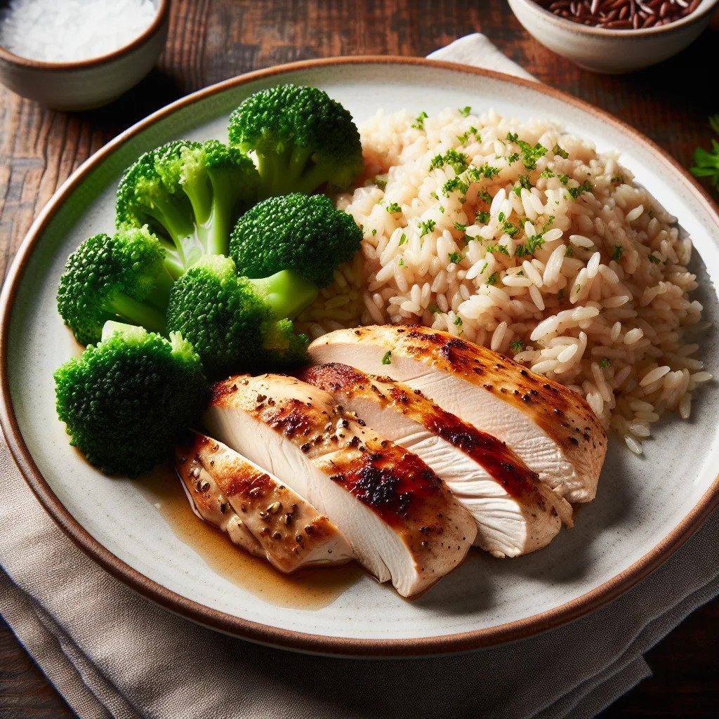 Baked Chicken Breast with Brown Rice and Broccoli – A balanced, protein-rich meal that’s easy to prepare.