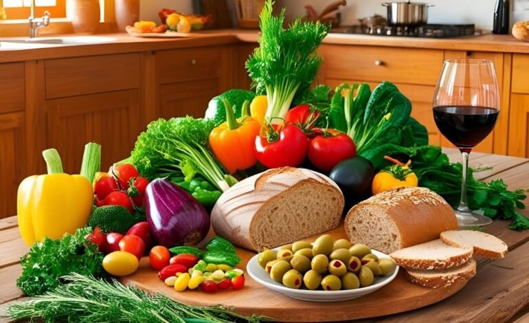 Mediterranean Diet: Emphasizes fruits, vegetables, whole grains, nuts, and olive oil. Includes moderate consumption of fish, poultry, and dairy, and limited red meat and sweets.